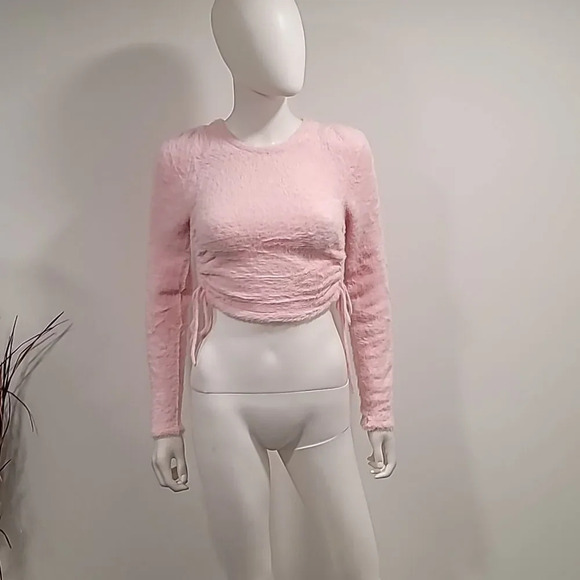 FOR LOVE AND lemons pink Cropped faux mohair sweater top - Picture 3 of 14